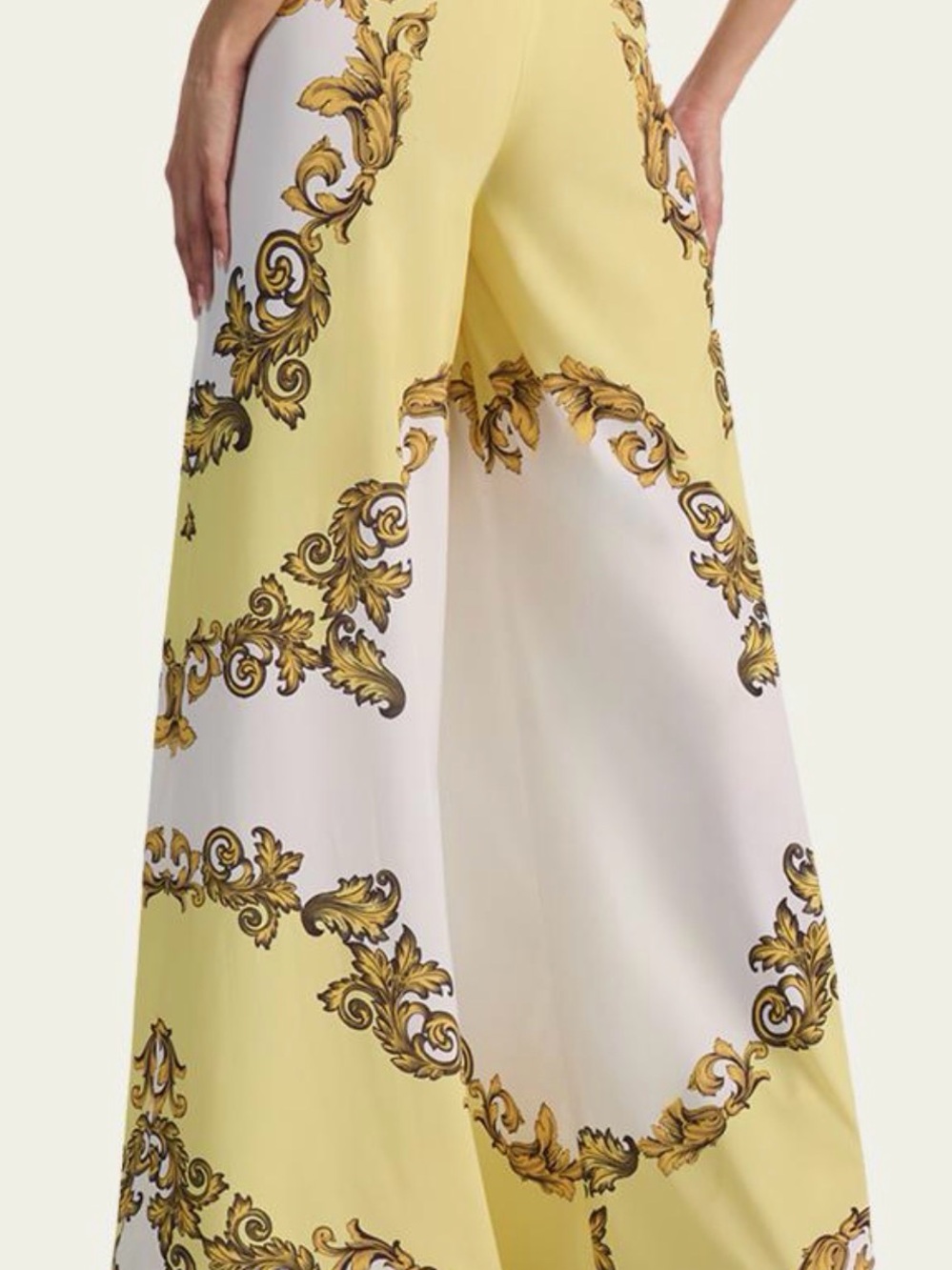 Alice + Olivia Yellow and White Baroque Wide-Leg Pants - Picture 6 of 6